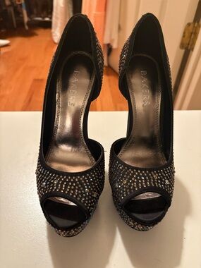 Bakers Black Crystal Peep-Toe Platform Pumps - Showstopper